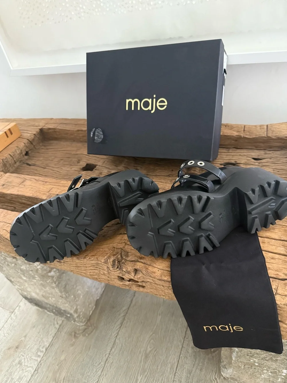 MAJE Women’s Black Platform Mary Jane Shoes with Buckle Straps